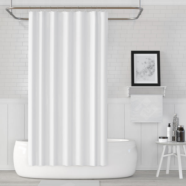 Solid White Shower Curtain Single Panel for Bathroom, Unique and Stylish Heavy Duty Waterproof with 12 Grommets and Hooks, 72 X 72 Inches