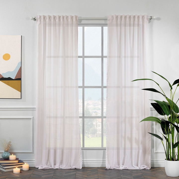 Semi Sheer Faux Crep Chiffon Single Panel Decorative Curtain - Ecru