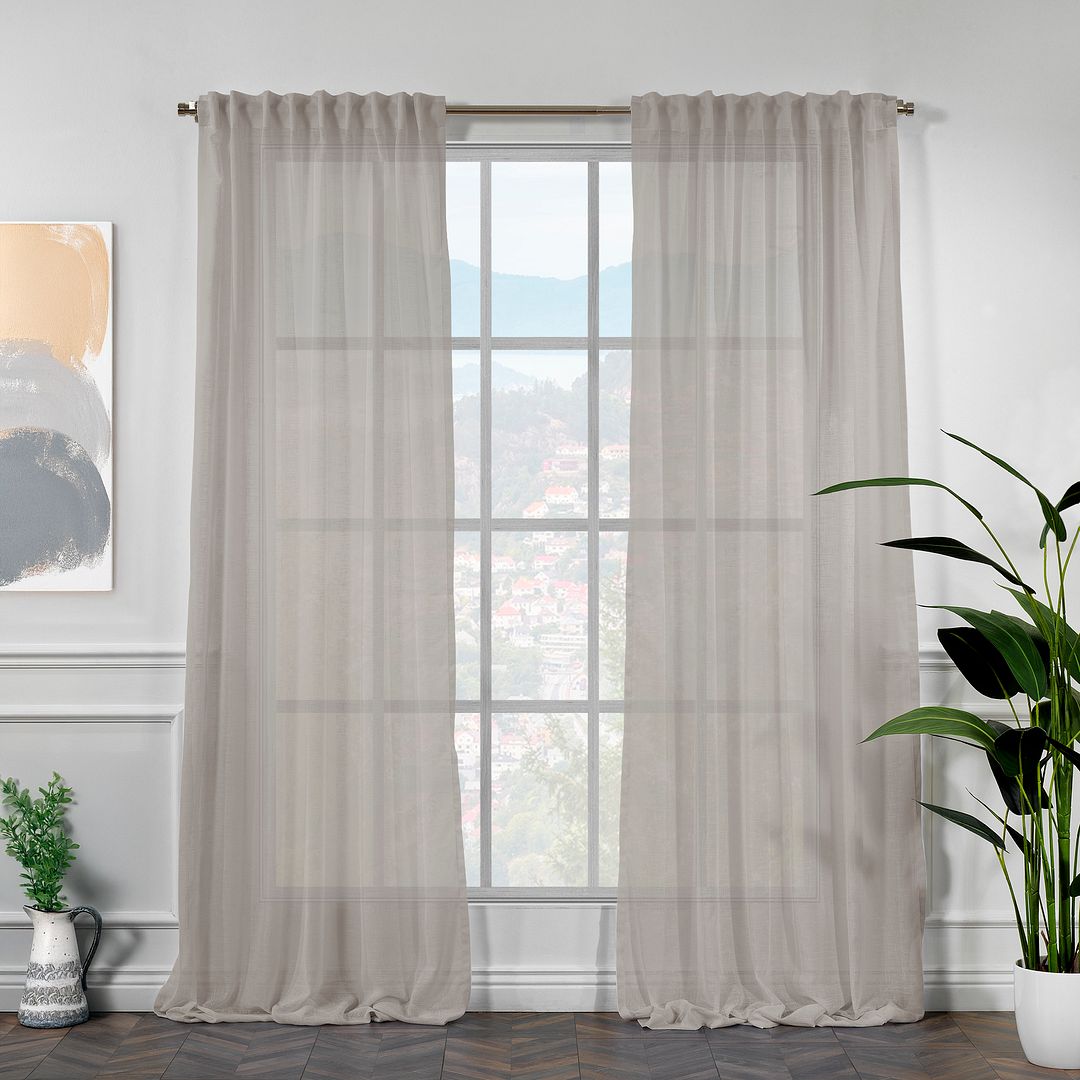 Semi Sheer Faux Linen Single Panel Curtain - Brown