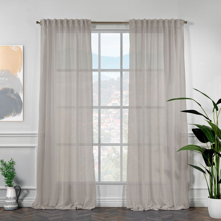 Semi Sheer Faux Linen Single Panel Curtain - Brown
