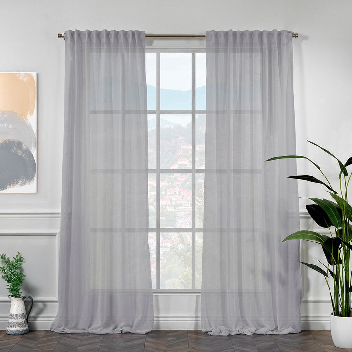 Semi Sheer Faux Linen Single Panel Curtain - Grey