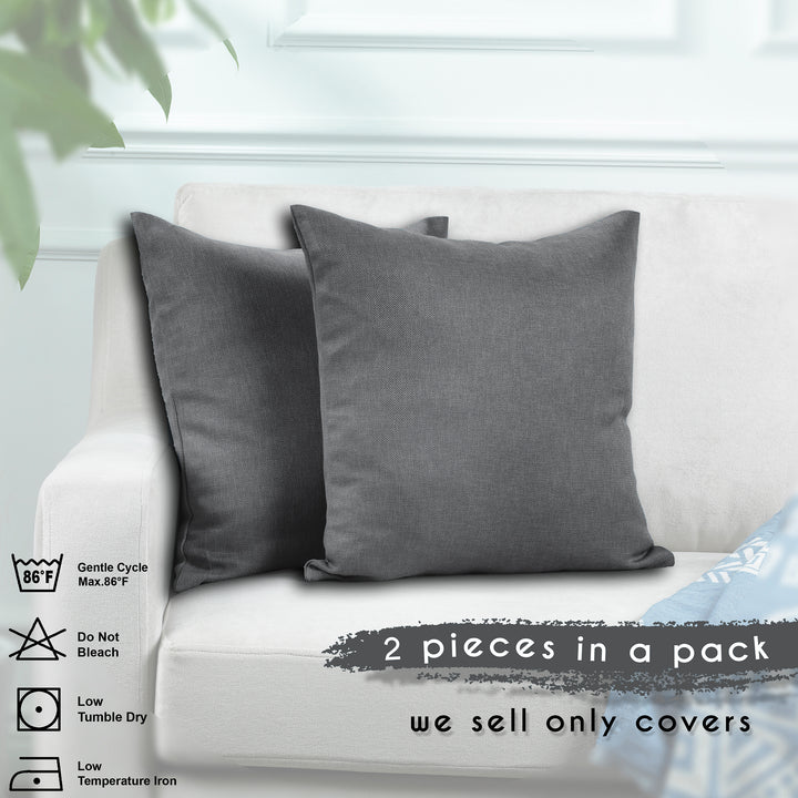 Linen Texture Cushion Covers Set of 2 - Light Grey Curtain Colors Matching
