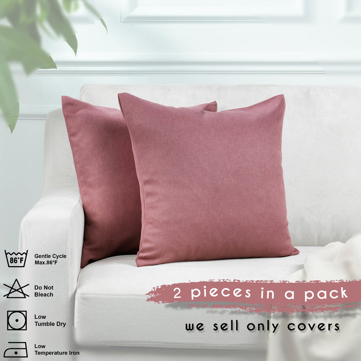 Linen Texture Cushion Covers Set of 2 - Rose Pink Curtain Colors Matching
