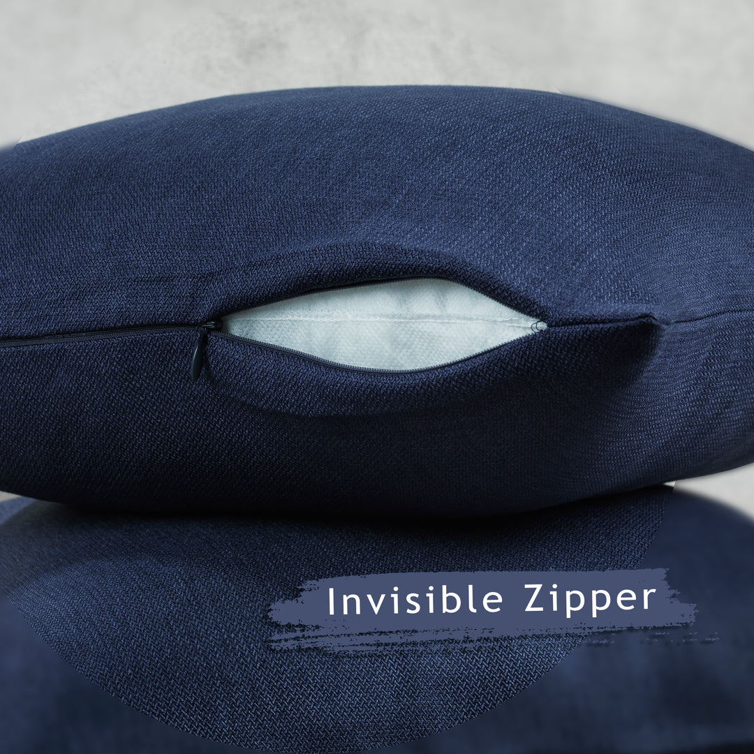 Linen Texture Cushion Covers Set of 2 - Navy Blue Curtain Colors Matching