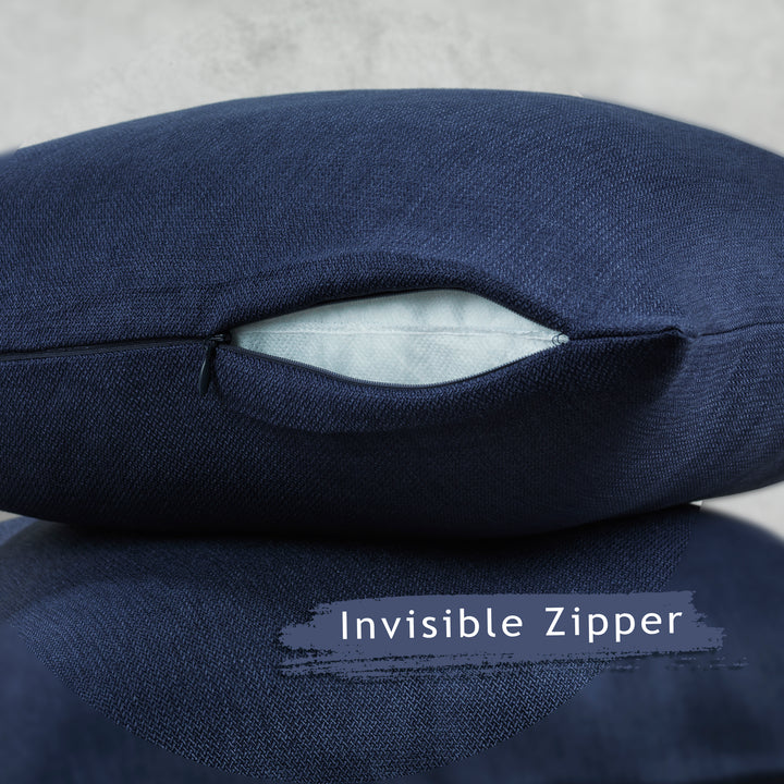 Linen Texture Cushion Covers Set of 2 - Navy Blue Curtain Colors Matching