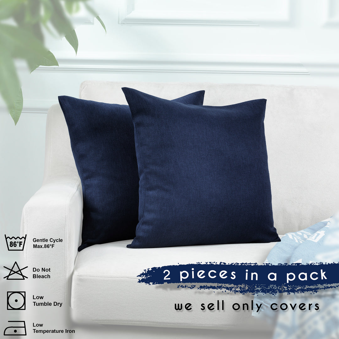 Linen Texture Cushion Covers Set of 2 - Navy Blue Curtain Colors Matching
