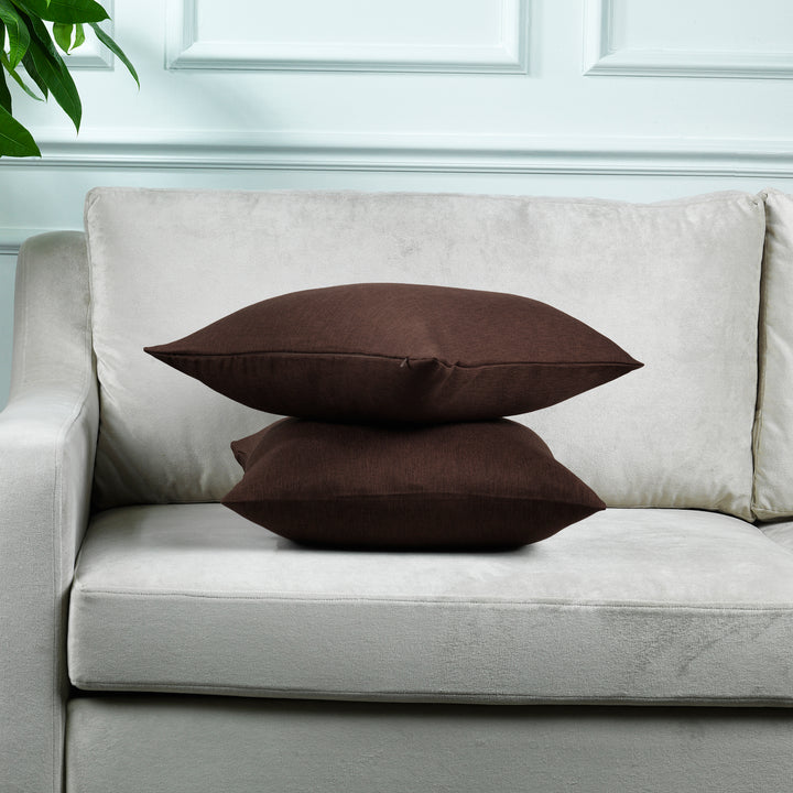 Linen Texture Cushion Covers Set of 2 - Brown Curtain Colors Matching