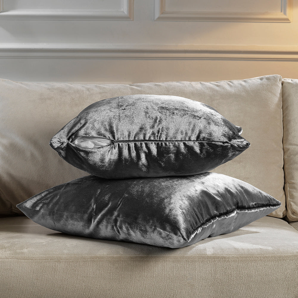 Soft Shiny Velvet Cushion Covers Set of 2 - Grey Curtain Colors Matching