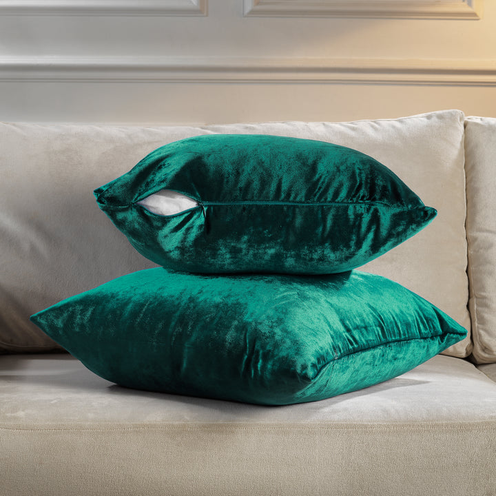 Soft Shiny Velvet Cushion Covers Set of 2 - Emerald Curtain Colors Matching
