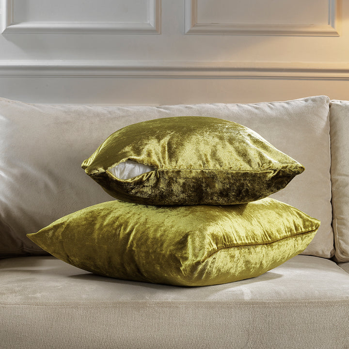 Soft Shiny Velvet Cushion Covers Set of 2 - Lime Curtain Colors Matching