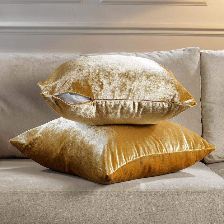 Soft Shiny Velvet Cushion Covers Set of 2 - Marigold Curtain Colors Matching