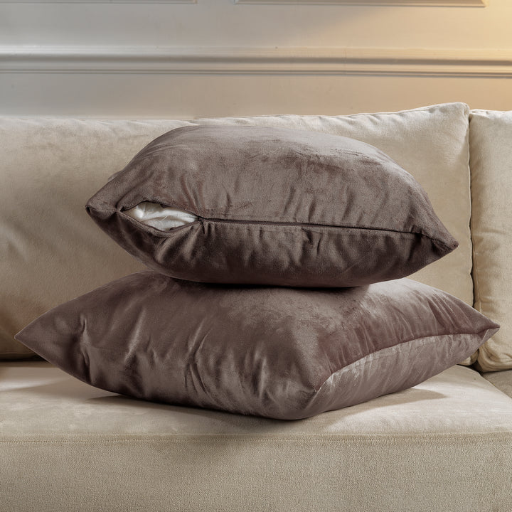 Matte Velvet Cushion Covers Set of 2 - Pale Taupe Curtain Colors Matching