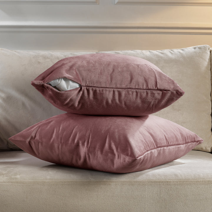 Matte Velvet Cushion Covers Set of 2 - Ruddy Pink Curtain Colors Matching