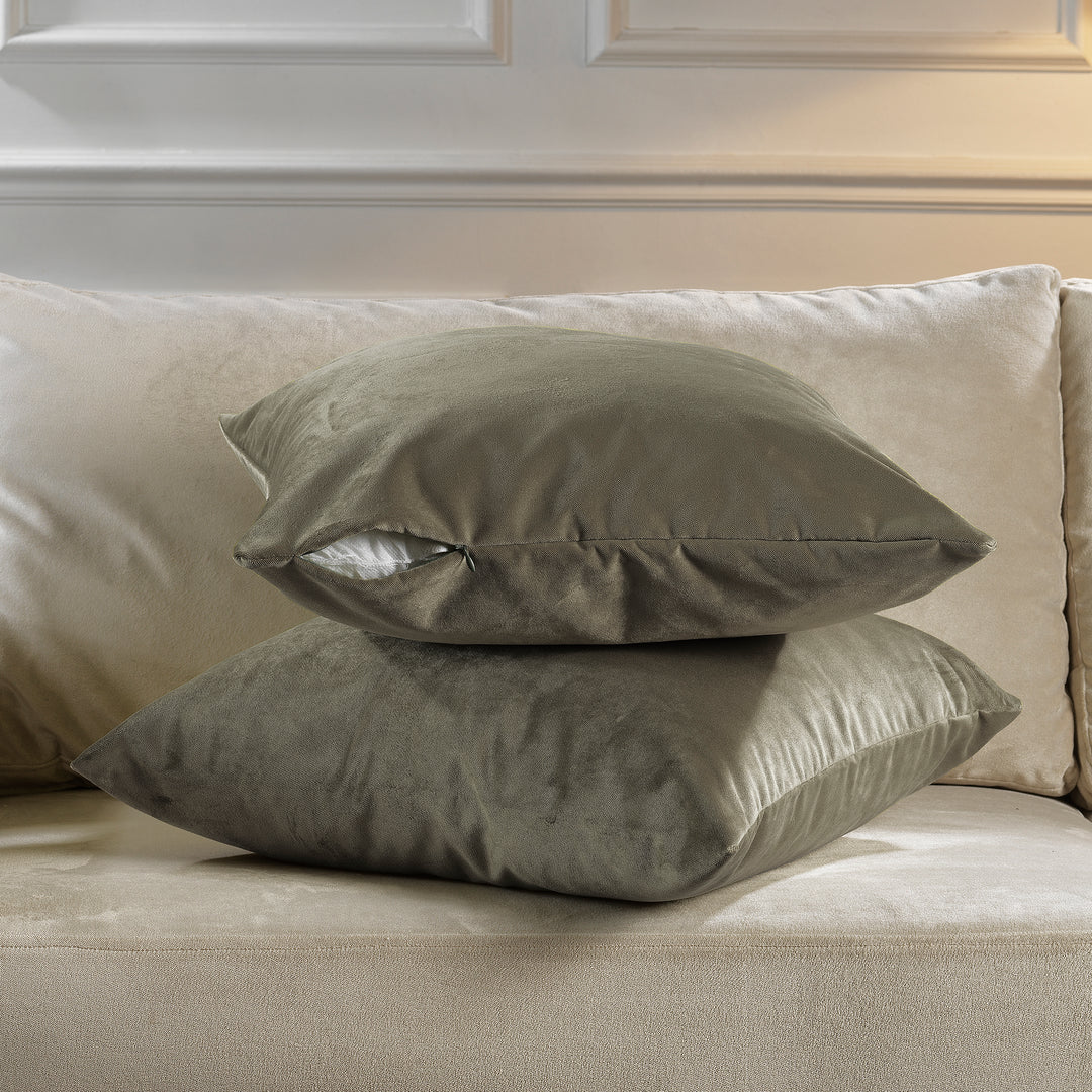 Matte Velvet Cushion Covers Set of 2 - Khaki Green Curtain Colors Matching