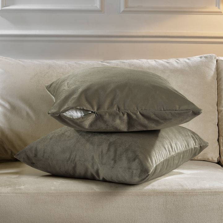 Matte Velvet Cushion Covers Set of 2 - Khaki Green Curtain Colors Matching