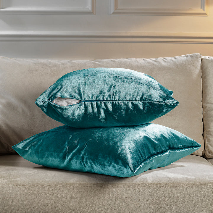 Soft Shiny Velvet Cushion Covers Set of 2 - Azure Curtain Colors Matching