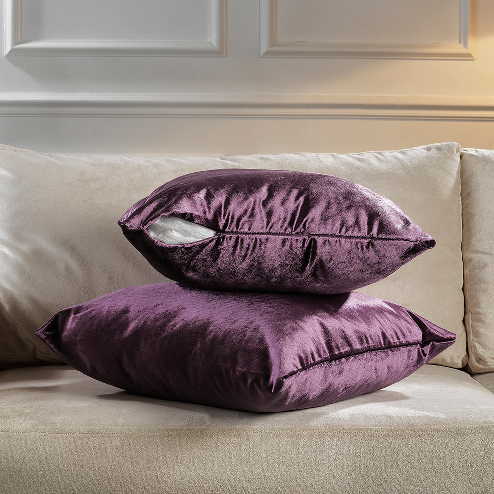 Soft Shiny Velvet Cushion Covers Set of 2 - Eggplant Curtain Colors Matching