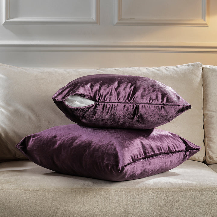 Soft Shiny Velvet Cushion Covers Set of 2 - Eggplant Curtain Colors Matching