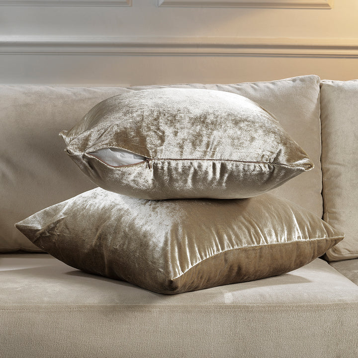 Soft Shiny Velvet Cushion Covers Set of 2 - Beige Curtain Colors Matching