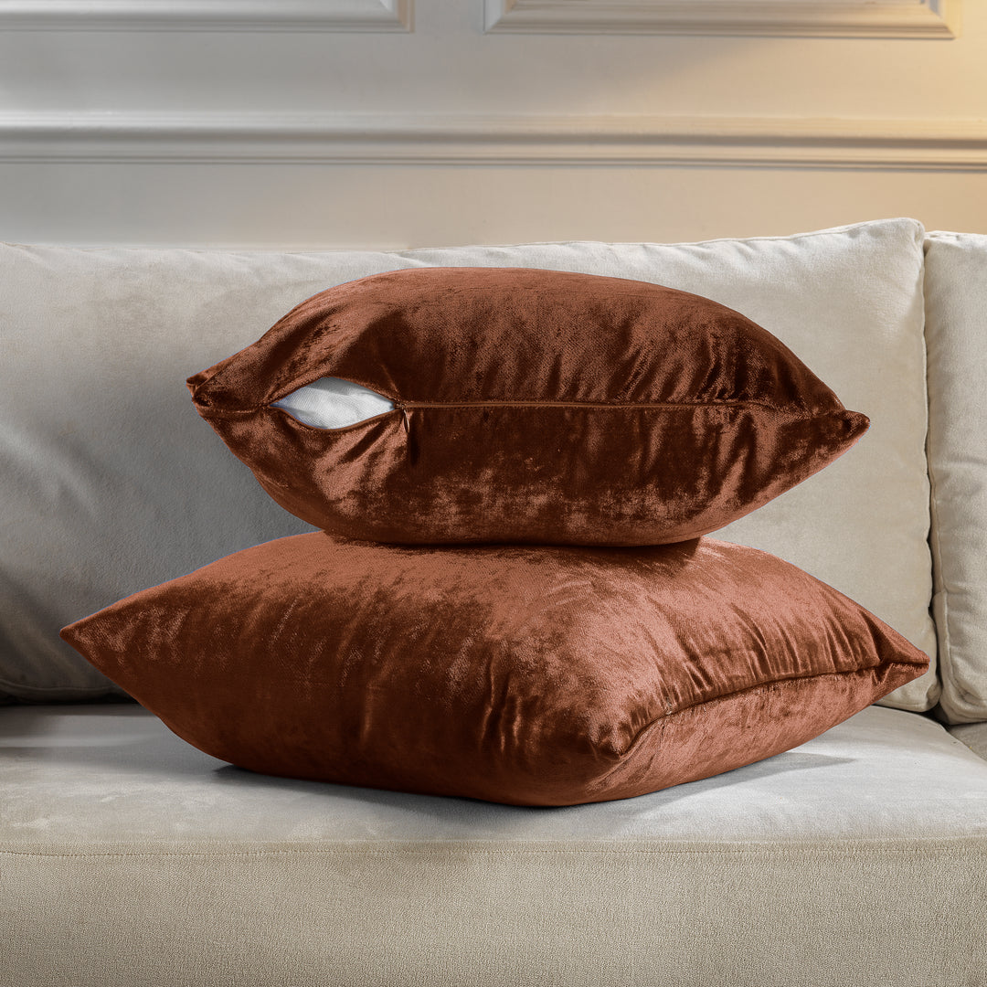 Soft Shiny Velvet Cushion Covers Set of 2 - Burnt Orange Curtain Colors Matching