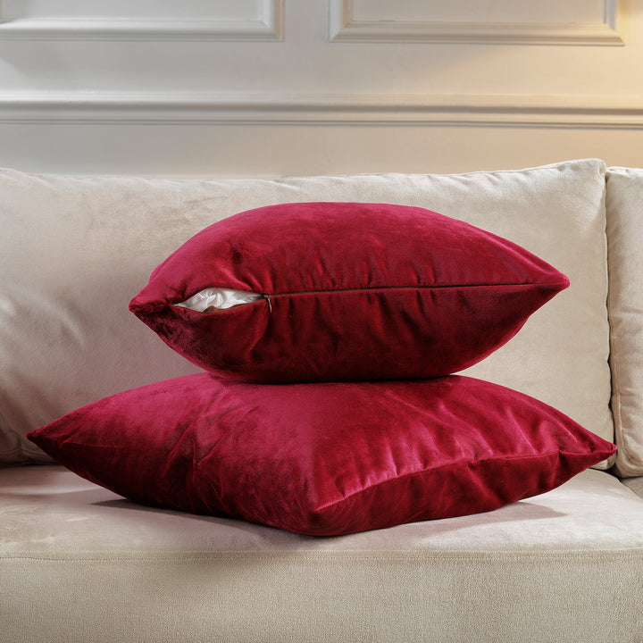 Matte Velvet Cushion Covers Set of 2 - Bright Maroon Curtain Colors Matching