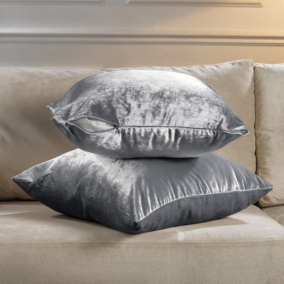 Soft Shiny Velvet Cushion Covers Set of 2 - Silver Curtain Colors Matching