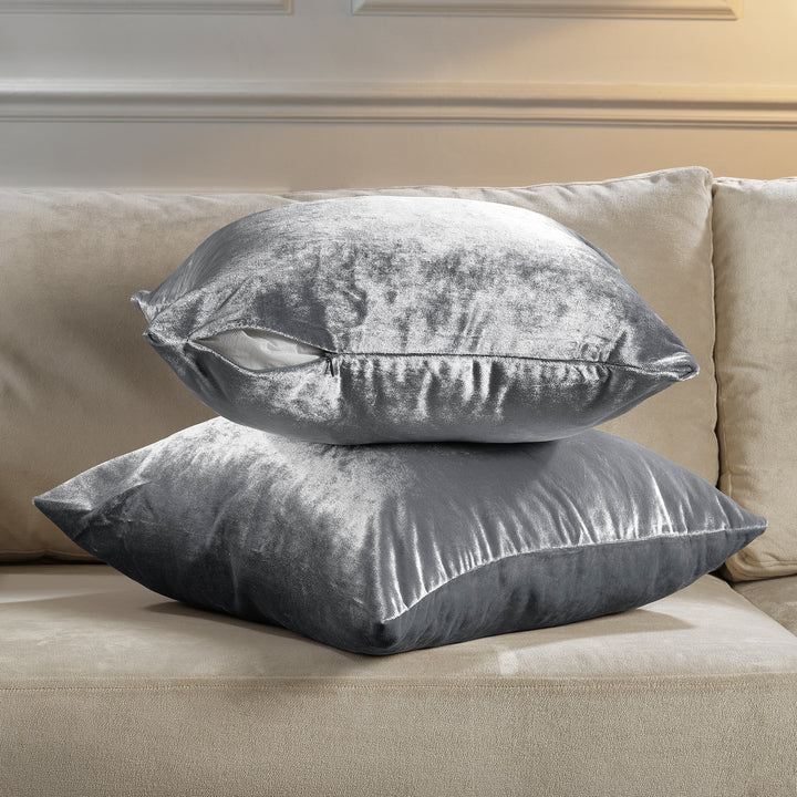 Soft Shiny Velvet Cushion Covers Set of 2 - Silver Curtain Colors Matching