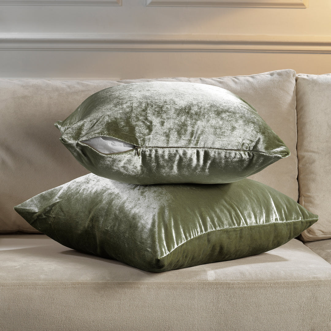 Soft Shiny Velvet Cushion Covers Set of 2 - Olive Green Curtain Colors Matching