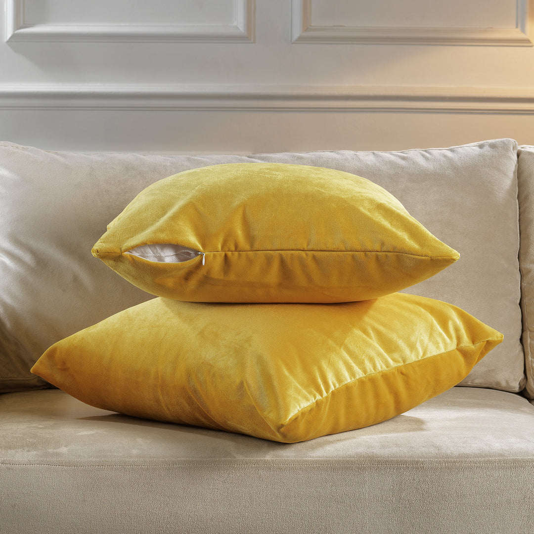 Matte Velvet Cushion Covers Set of 2 - Yellow Curtain Colors Matching