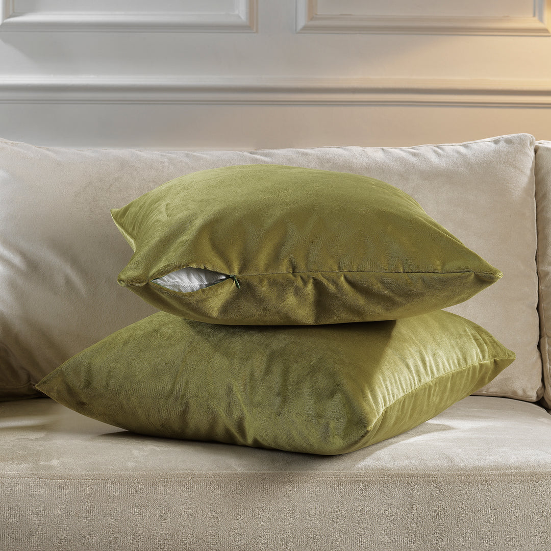 Matte Velvet Cushion Covers Set of 2 - Olive Curtain Colors Matching