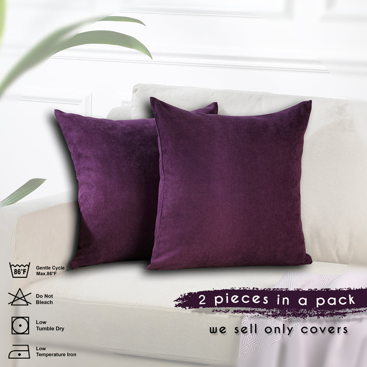 Solid Faux Velvet Look Cushion Covers Set of 2 - Curtain Colors Matching, Multiple Sizes