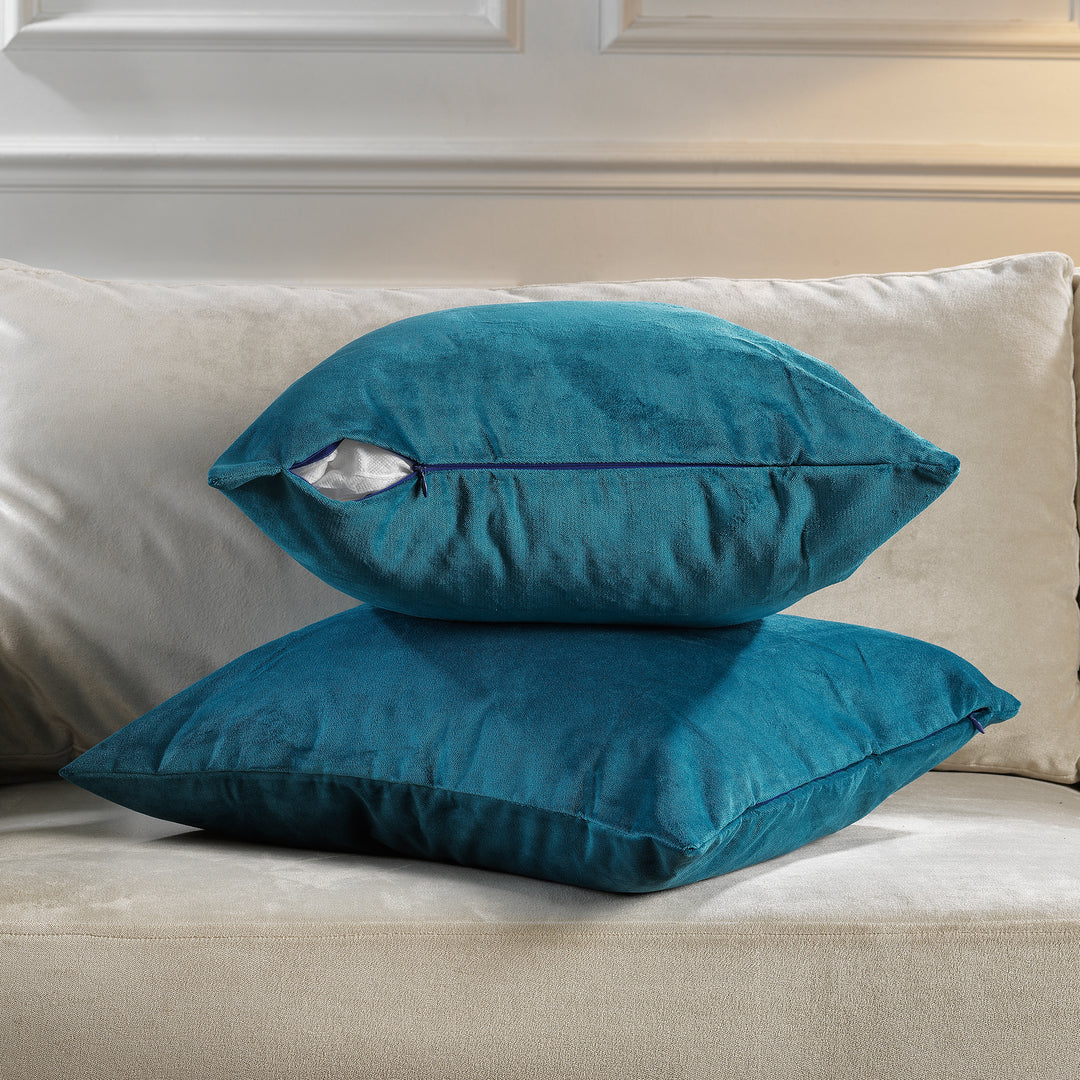 Matte Velvet Cushion Covers Set of 2 - Teal Blue Curtain Colors Matching