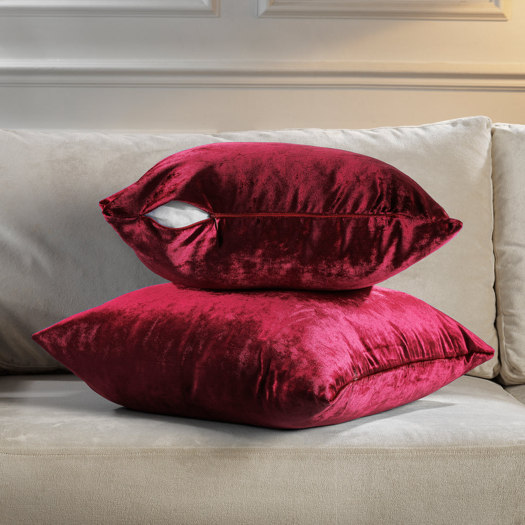Soft Shiny Velvet Cushion Covers Set of 2 - Ruby Curtain Colors Matching
