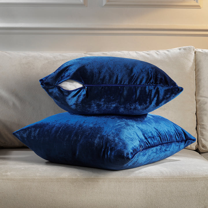 Soft Shiny Velvet Cushion Covers Set of 2 - Navy Blue Curtain Colors Matching