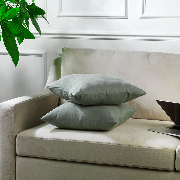 Decorative Cushion Covers Set of 2 - Leaf Green Curtain Colors Matching