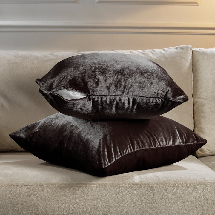 Soft Shiny Velvet Cushion Covers Set of 2 - Mocha Curtain Colors Matching