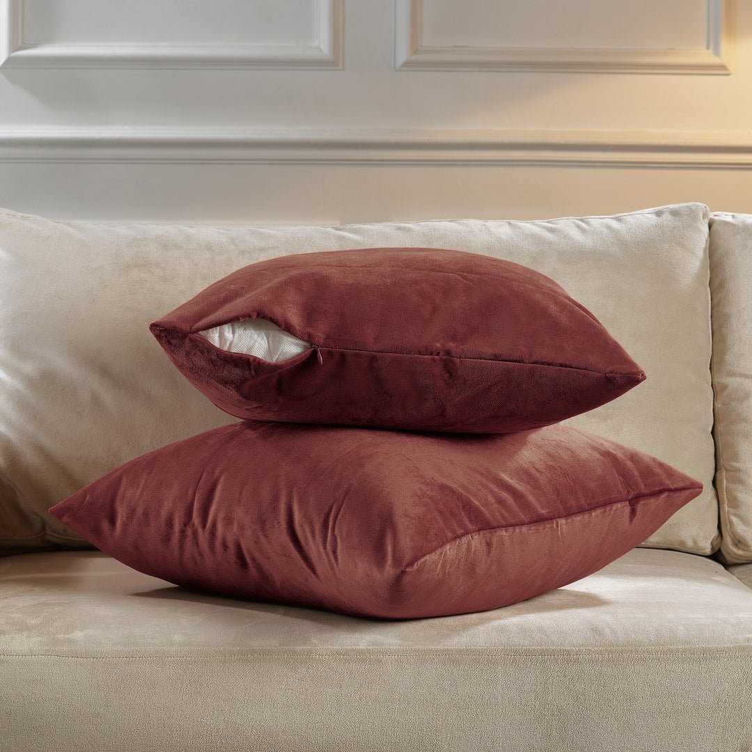 Matte Velvet Cushion Covers Set of 2 - Brick Red Curtain Colors Matching