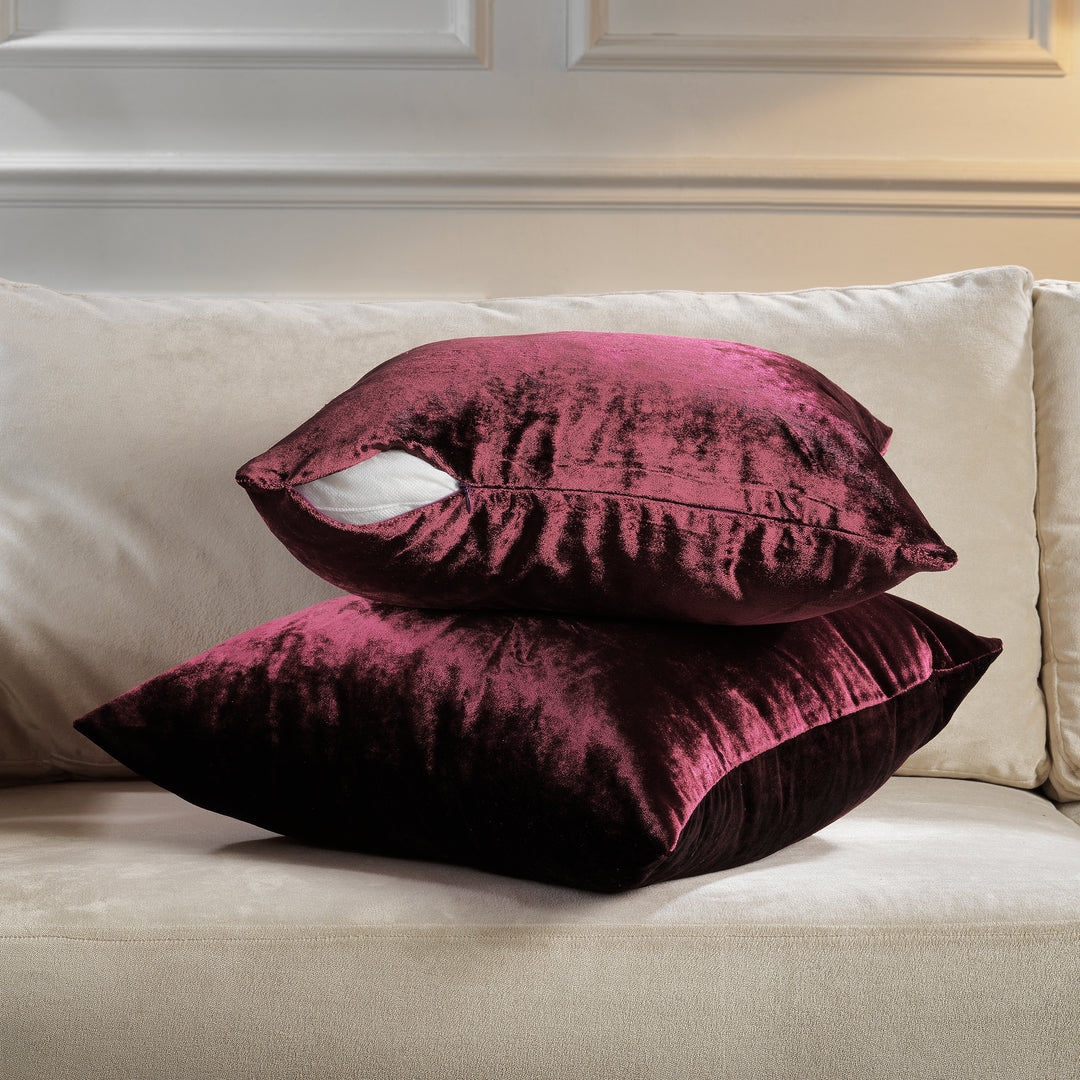 Soft Shiny Velvet Cushion Covers Set of 2 - Burgundy Curtain Colors Matching
