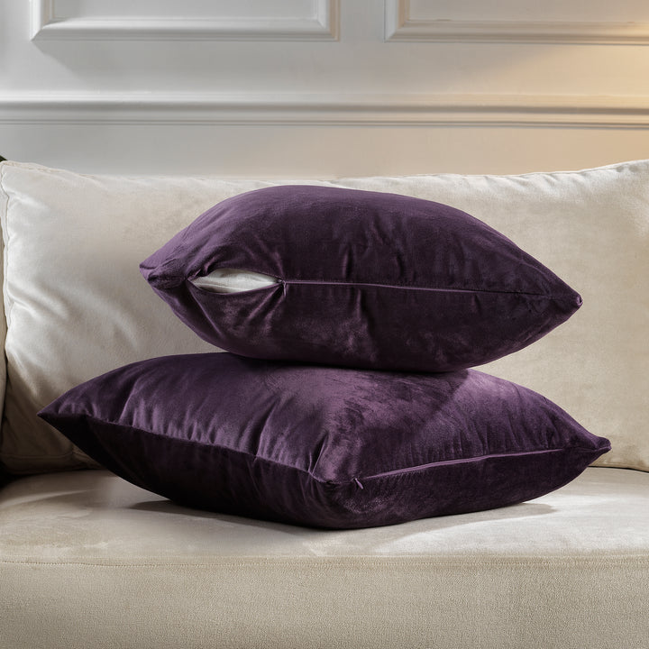 Matte Velvet Cushion Covers Set of 2 - Eggplant Curtain Colors Matching