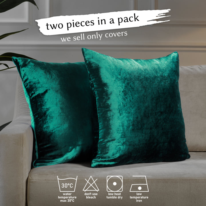 Soft Shiny Velvet Cushion Covers Set of 2 - Emerald Curtain Colors Matching