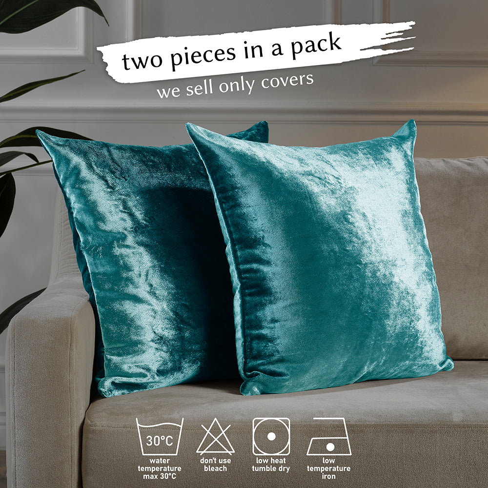 Soft Shiny Velvet Cushion Covers Set of 2 - Azure Curtain Colors Matching
