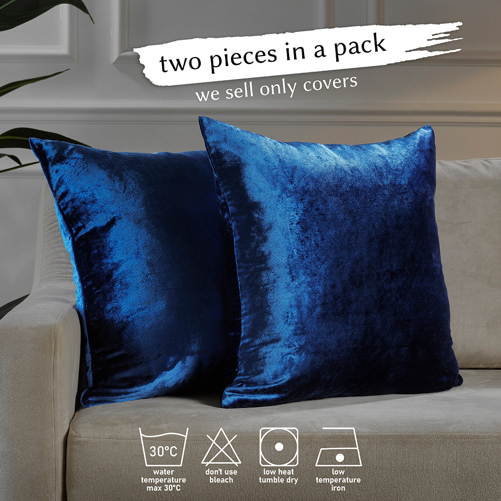 Soft Shiny Velvet Cushion Covers Set of 2 - Navy Blue Curtain Colors Matching