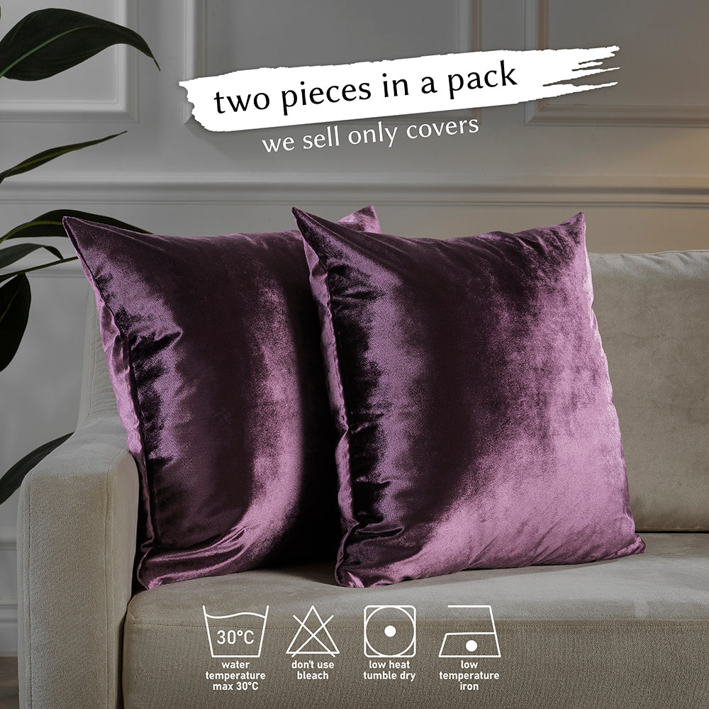 Soft Shiny Velvet Cushion Covers Set of 2 - Eggplant Curtain Colors Matching