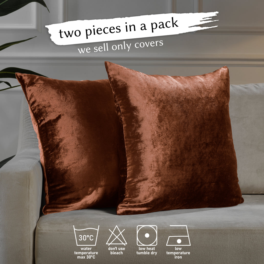 Soft Shiny Velvet Cushion Covers Set of 2 - Burnt Orange Curtain Colors Matching
