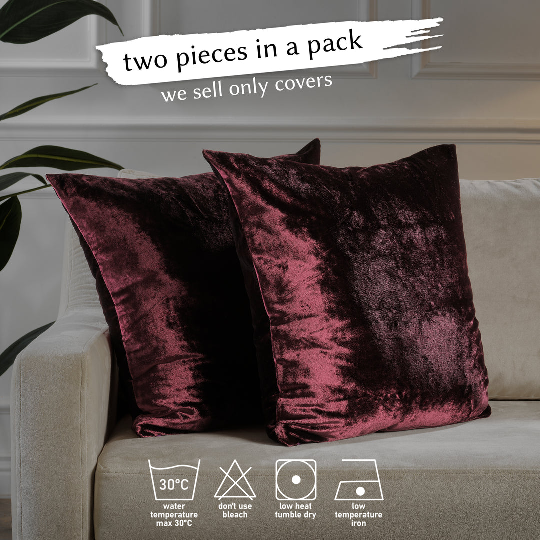 Soft Shiny Velvet Cushion Covers Set of 2 - Burgundy Curtain Colors Matching