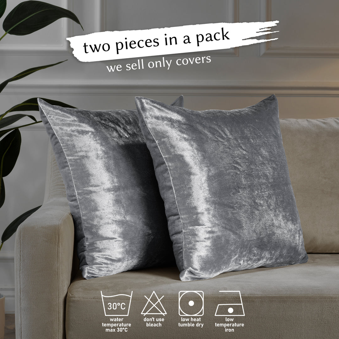 Soft Shiny Velvet Cushion Covers Set of 2 - Silver Curtain Colors Matching