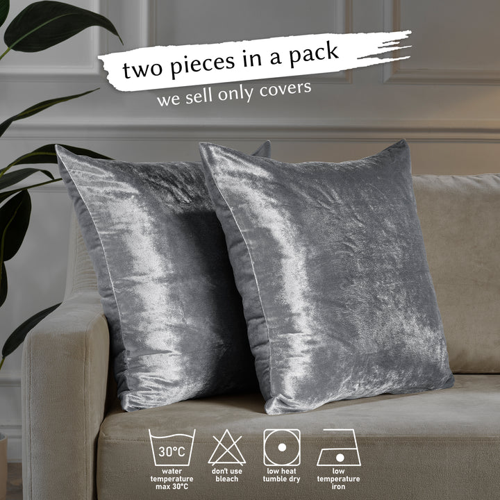 Soft Shiny Velvet Cushion Covers Set of 2 - Silver Curtain Colors Matching