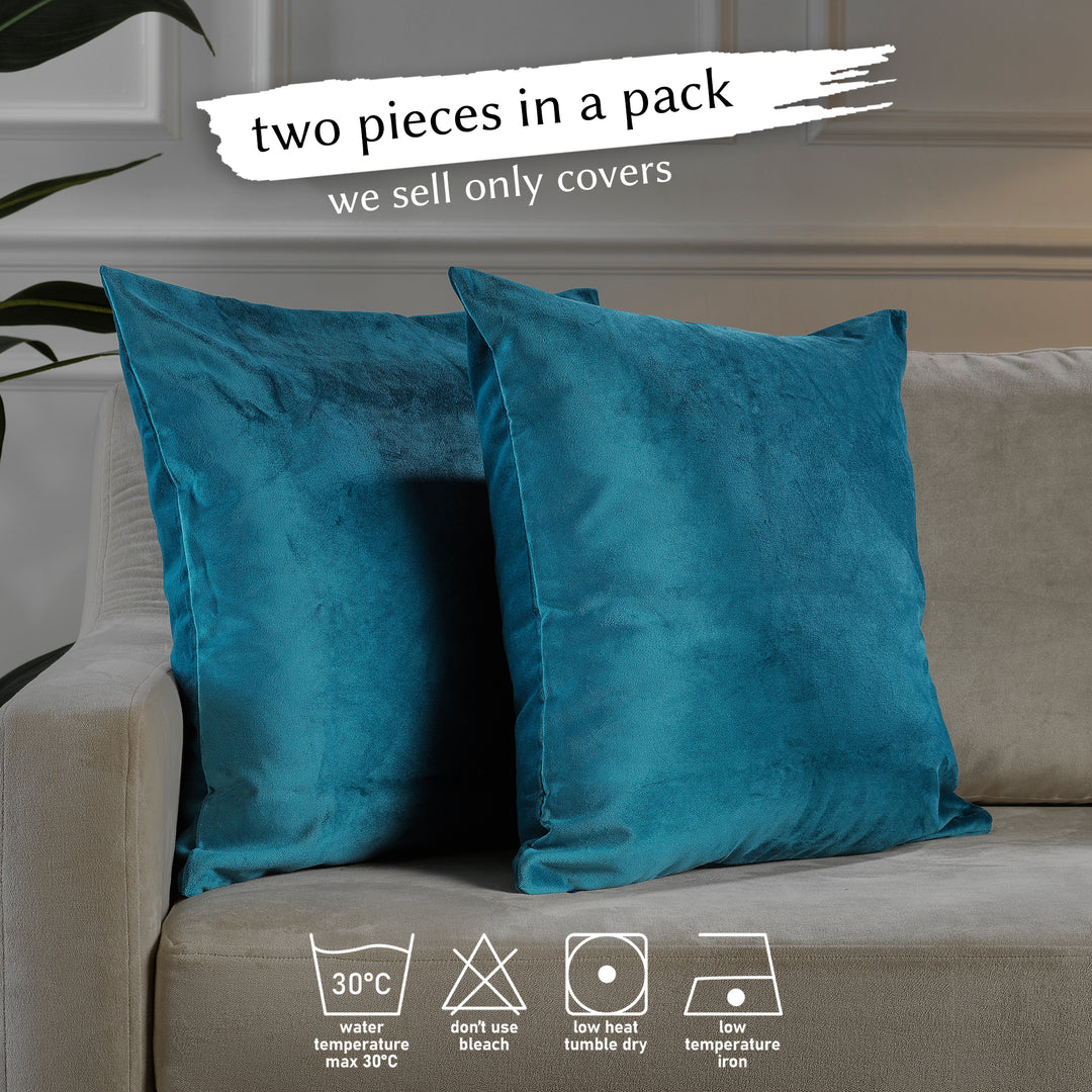 Matte Velvet Cushion Covers Set of 2 - Teal Blue Curtain Colors Matching