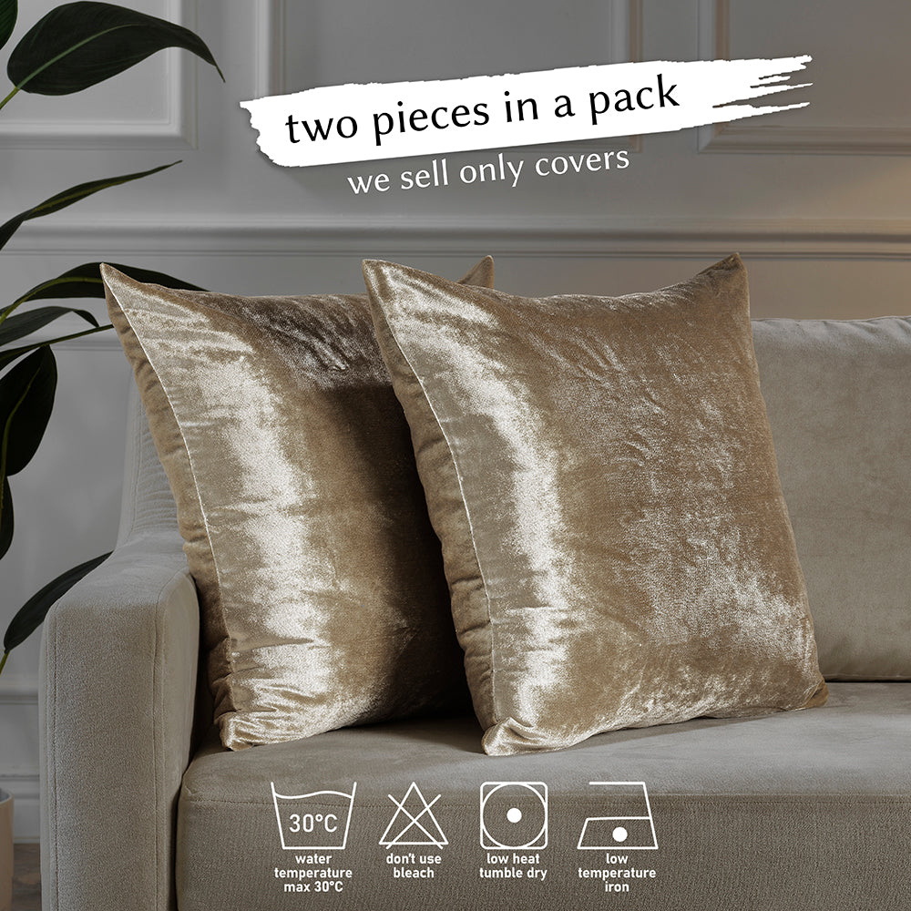 Soft Shiny Velvet Cushion Covers Set of 2 - Beige Curtain Colors Matching