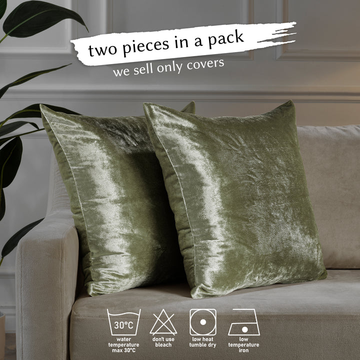 Soft Shiny Velvet Cushion Covers Set of 2 - Olive Green Curtain Colors Matching
